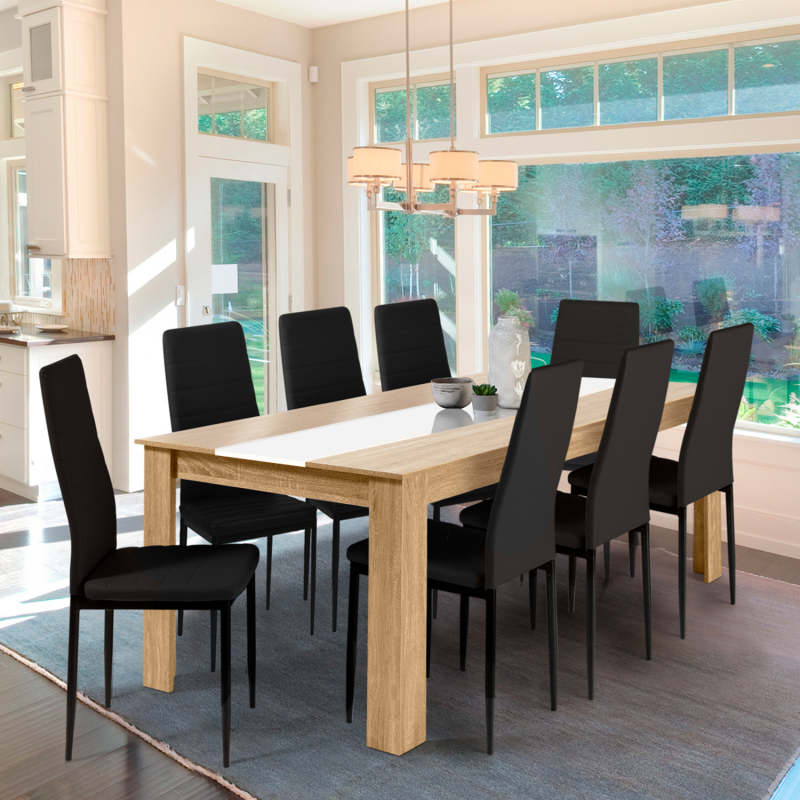table salle à manger moderne 160 cm imitation hêtre et blanc