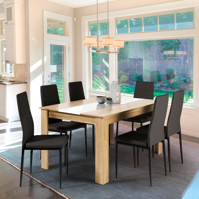 table salle à manger moderne imitation hêtre et blanc
