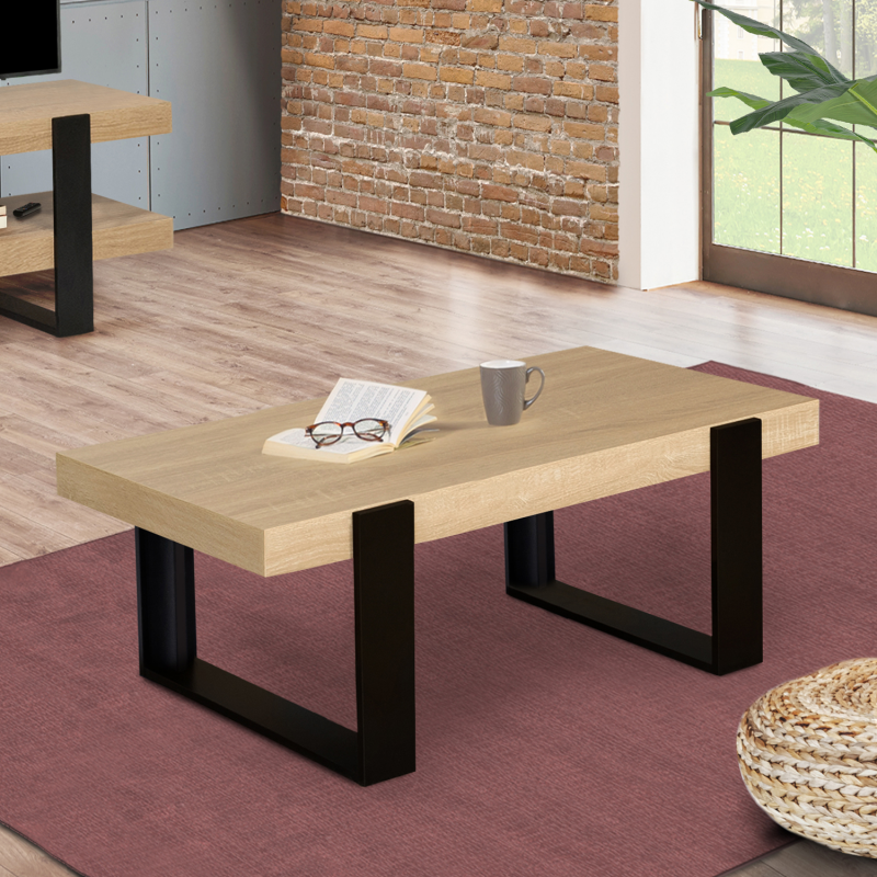 table de salon style industriel bois et noir