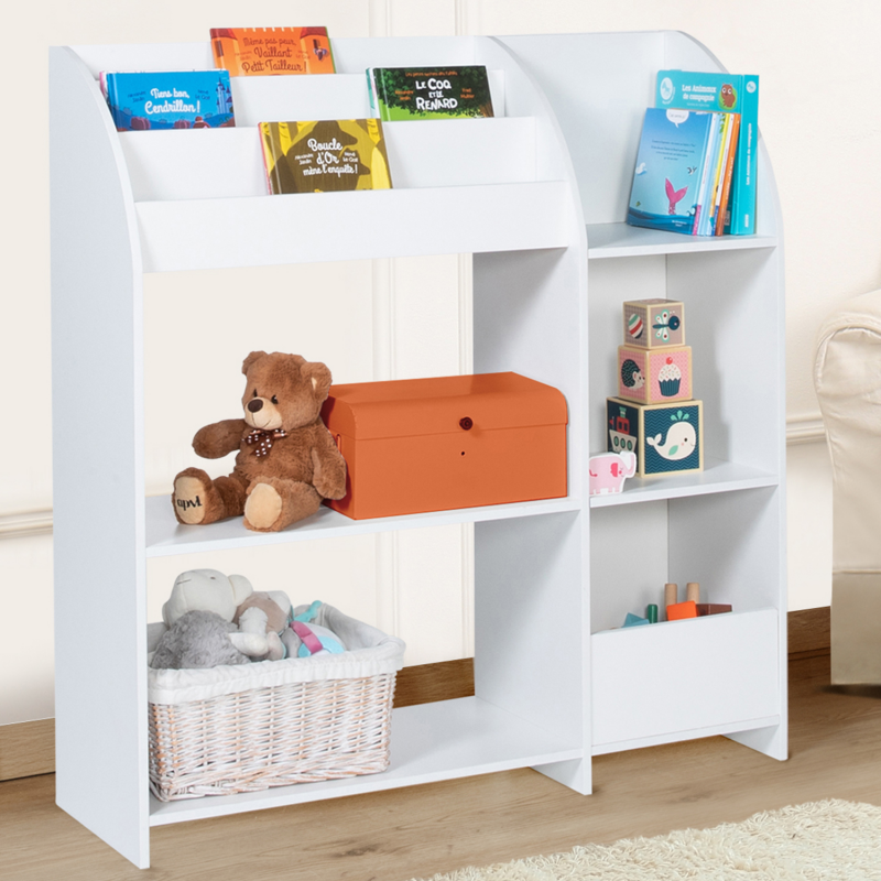 meuble de rangement blanc pour jouets avec étagère bibliothèque