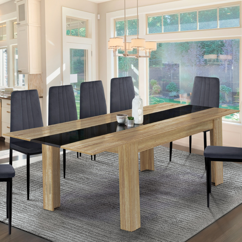table de salle à manger extensible en bois imitation hêtre et noire 6-10 personnes