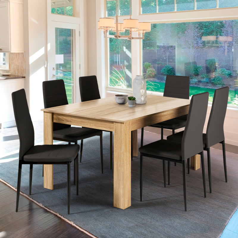 table de salle à manger en bois imitation hêtre 6 personnes