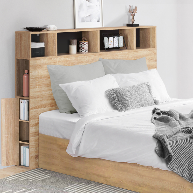tête de lit avec rangement intégré bois façon hêtre et noir 165 cm