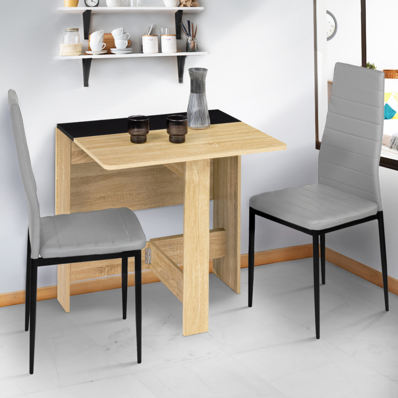 table console pliable edi 2-4 personnes bois façon hêtre plateau noir 103 x 76 cm