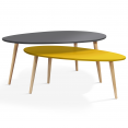 Lot de 2 tables basses gigognes scandinaves laquées grise et jaune