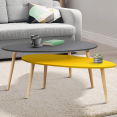 Lot de 2 tables basses gigognes scandinaves laquées grise et jaune