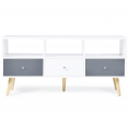 Meuble TV scandinave EFFIE 3 tiroirs bois blanc et gris 110 cm