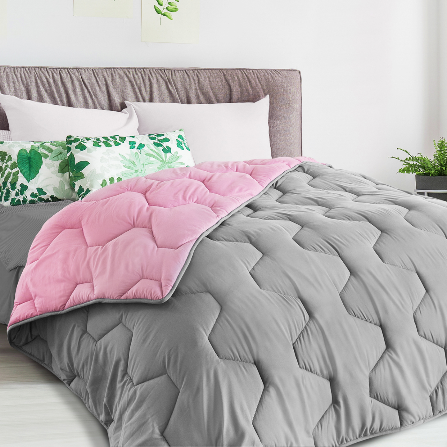 IDMarket - Duvet 220 x 240 cm Zoe fleece two-sided gray and cream 400 g