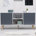 Buffet bas scandinave EFFIE 2 portes bois blanc et gris 140 cm