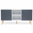 Buffet bas scandinave EFFIE 2 portes bois blanc et gris 140 cm