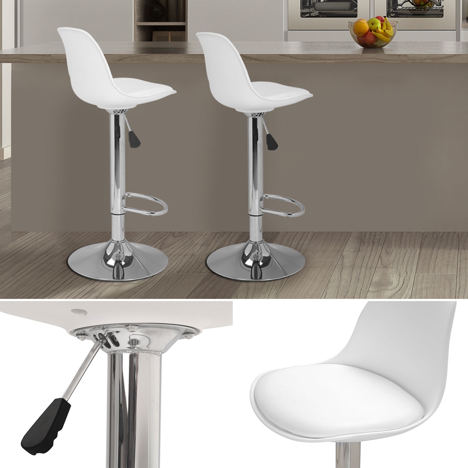 4 TABOURETS DE BAR KARL DESIGN BLANC POUR UNE CUISINE OU SALLE ENCORE