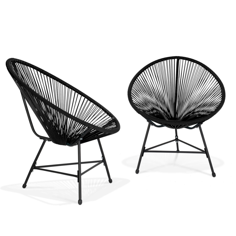 Fauteuil de jardin fil plastique noir design œuf  Lot de 2  ID Market