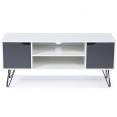Meuble TV vintage NOEMI pied épingle blanc portes grises