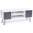 Meuble TV vintage NOEMI pied épingle blanc portes grises