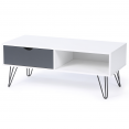 Table basse vintage NOEMI pied épingle blanc tiroir gris