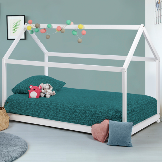 Lit cabane enfant 90 x 190 CM NEEL blanc avec sommier