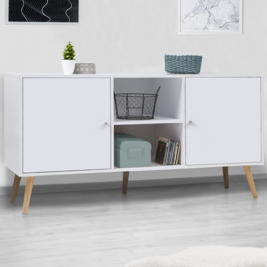 Buffet bas scandinave EFFIE 2 portes bois blanc 140 cm