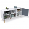 Buffet bas scandinave EFFIE 2 portes bois blanc et gris 140 cm
