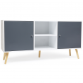 Buffet bas scandinave EFFIE 2 portes bois blanc et gris 140 cm