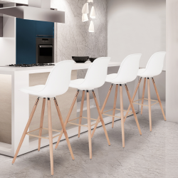 12891 - 4 sgabelli da bar scandinavi bianchi SARA Tabouret de bar SARA blanc en lot X4