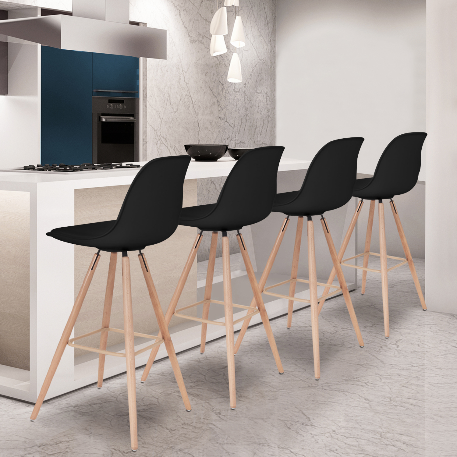 4 Tabourets de bar scandinaves noirs SARA