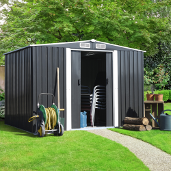 13286 - Capanno da giardino in metallo 5,3m² grigio Abri de jardin 5.3 m² gris en acier galvanisé avec base