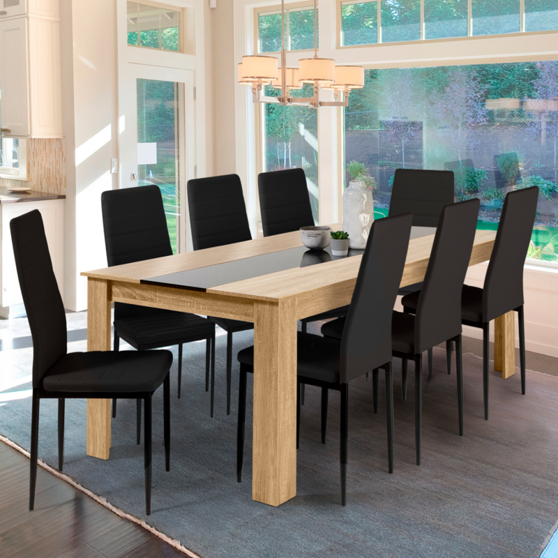 Table à manger extensible GEORGIA 6-10 personnes imitation hêtre et noire  140-220 x 90 cm - Cdiscount Maison