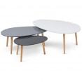 Lot de 3 tables basses gigognes laquées blanc / gris