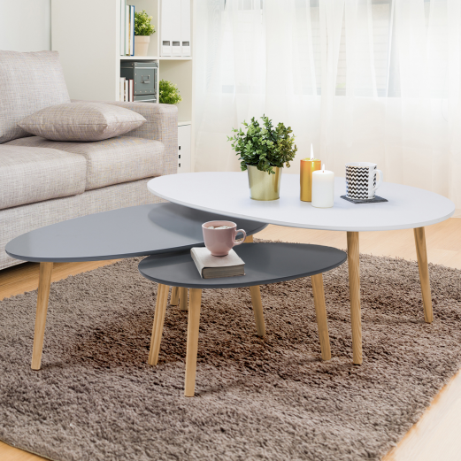 Lot de 3 tables basses gigognes laquées blanc / gris