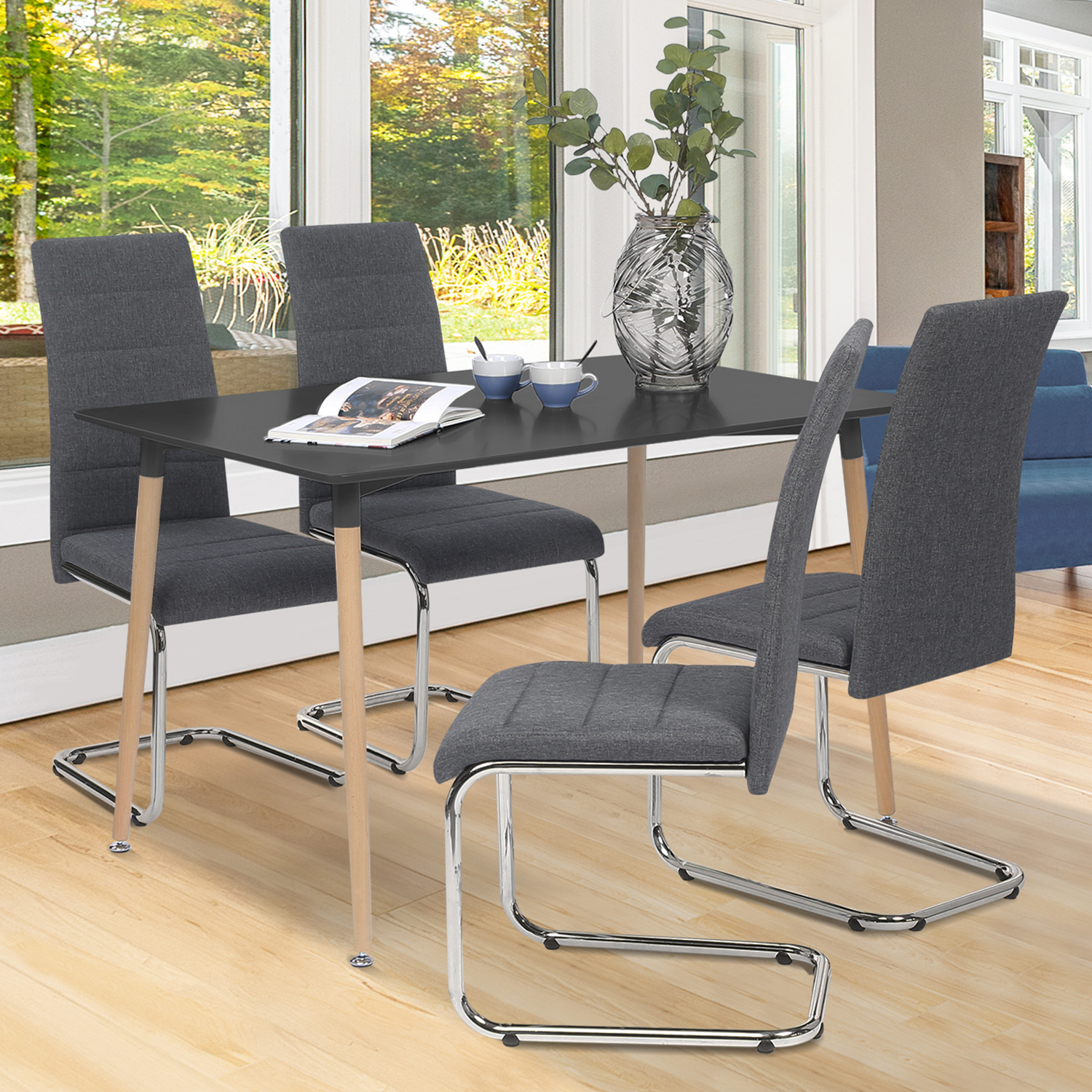 Chaises en tissu gris anthracite pas cher pour salle à manger - Lot de 4 -  MIA