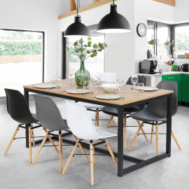 Table à manger extensible dona 6-8 personnes noire plateau façon hêtre  80-160 cm - Conforama