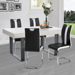 13427 - Set di 4 sedie di design in bianco e nero Lot de 4 chaises PIA noires et blanches pour salle à manger