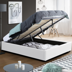 13367 - Box spring 160x200 cm bianco Lit coffre MIAMI PVC blanc avec sommier 160 x 200 cm