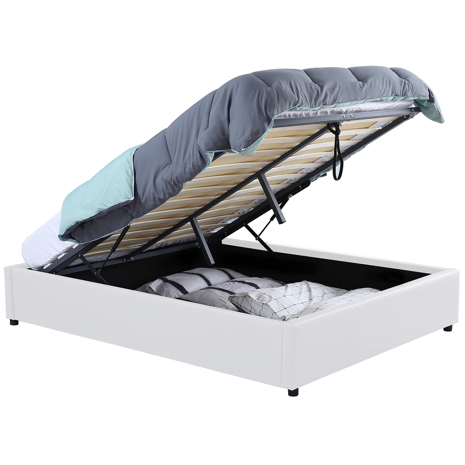 Lit coffre 160x200cm blanc avec sommier pas cher MIAMI ID Market