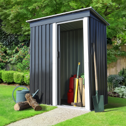 13287 - Casetta da giardino in metallo, tetto piatto, 1,3m² Abri de jardin 1.3 m² gris en acier galvanisé
