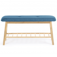 Banc d'entrée capitonné bambou tissu bleu canard