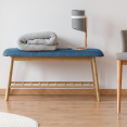 Banc d'entrée capitonné bambou tissu bleu canard