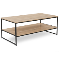 Table Basse Double Plateau Rond Detroit 70cm - Style Industriel Bois Et Métal
