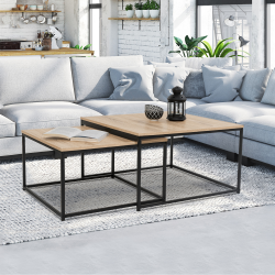 13415 - Set di 2 tavolini industriali da salotto, 70x70 cm e 60x60 cm Table basse DETROIT design industriel gigogne x2 70*70cm et 60*60cm
