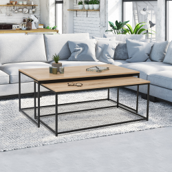 13402 - Tavolini rettangolari in legno e metallo Lot de 2 tables basses gigognes DETROIT 100/113 design industriel