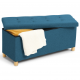 Banc coffre rangement 100 cm en tissu bleu canard