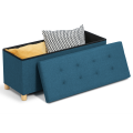 IDMarket Banc Coffre Rangement CapitonnÉ 76 Cm Tissu Bleu Canard Sur Pieds Bois - Style Élégant
