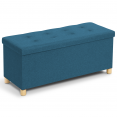 Banc coffre rangement 100 cm en tissu bleu canard