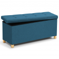 Banc coffre rangement 100 cm en tissu bleu canard