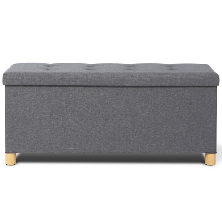 Banc De Rangement Hzuaneri 100 Cm - Coffre à Chaussures, Couvertures, Blanc Marron, 2 Charnières De Sécurité