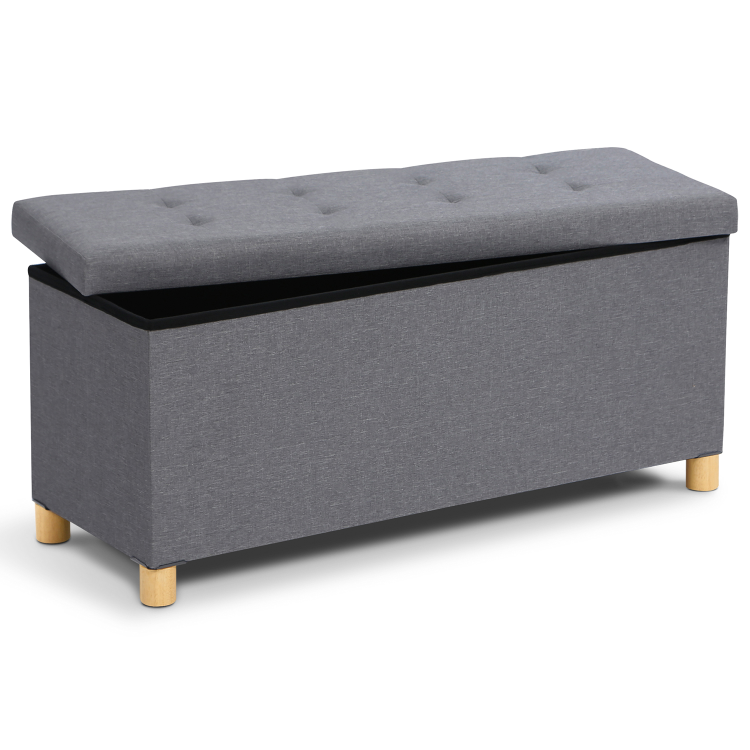 Banquette Coffre de Rangement Tissu Gris Foncé - 76x37.5x37.5cm