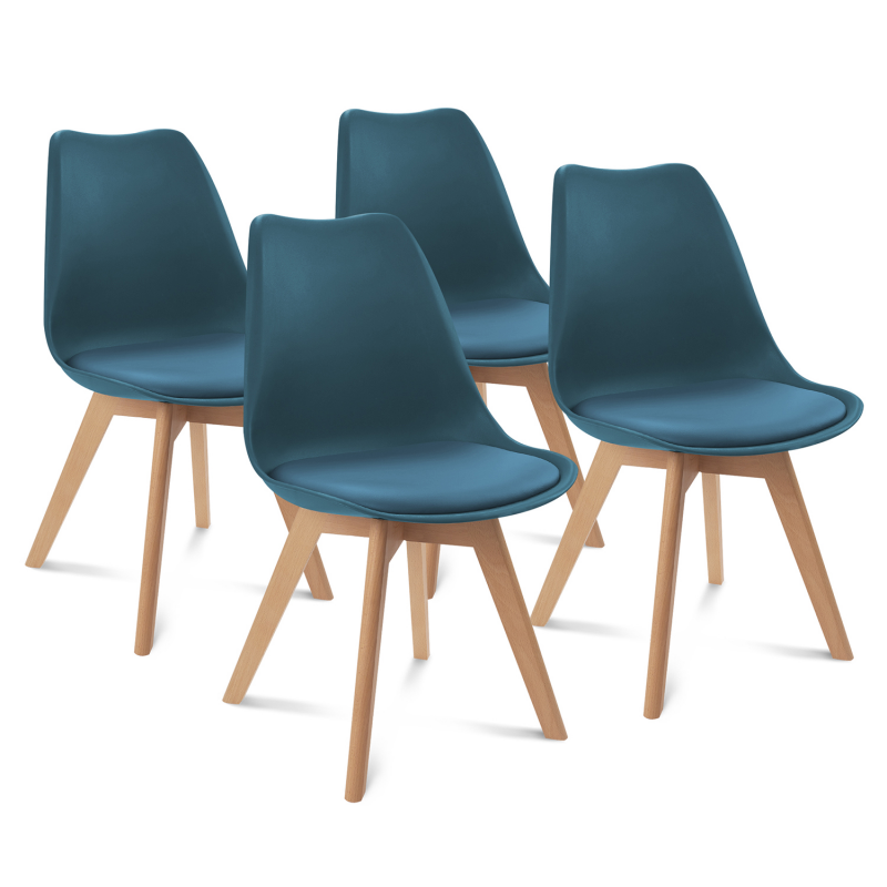 IDMARKET Lot de 4 chaises scandinaves SARA bleu canard pour salle à manger  au meilleur prix