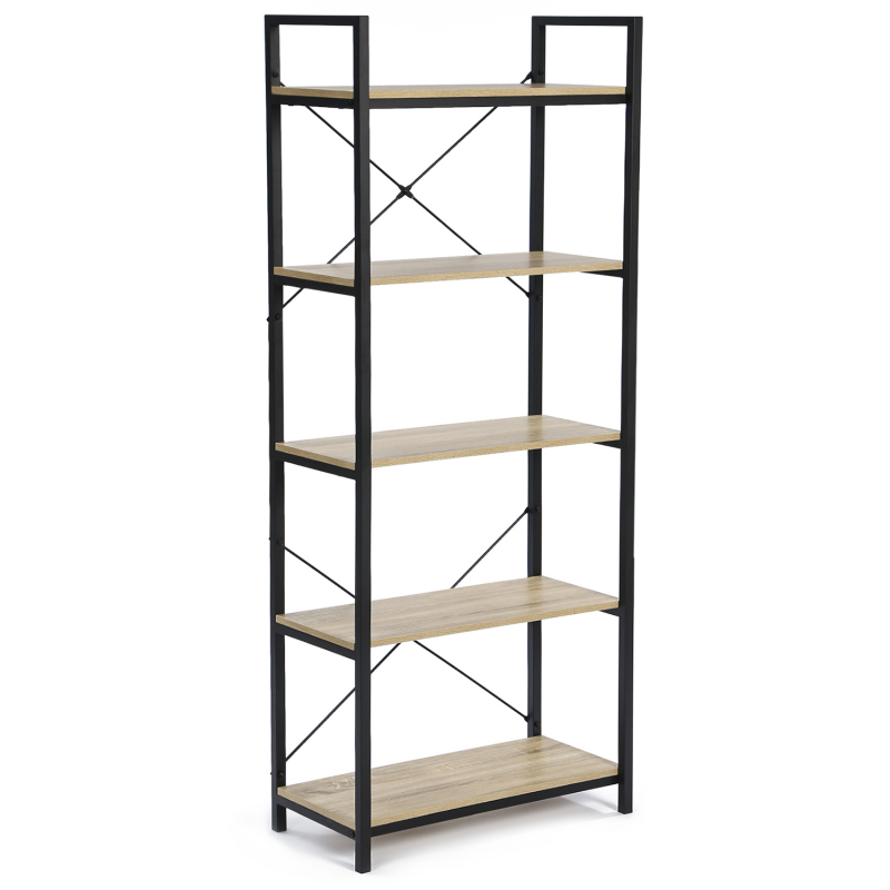 Étagère à Livres 4 Niveaux Design Industriel - 140x105x33.5 Cm - MDF & Métal - Séparateur De Pièce Marron/Noir