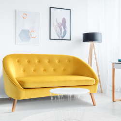 13449 - Divano retro chic in velluto giallo con gambe in legno Canapé banquette en velours SONIA jaune