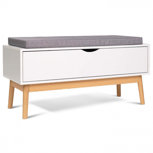 Banc coffre de rangement style scandinave bois blanc